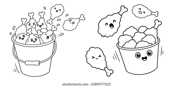 A Flying Fried Chicken With Bucket vector illustration with a white background 