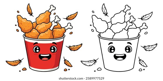 A Flying Fried Chicken With Bucket vector illustration with a white background 