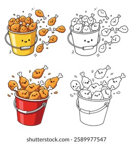 A Flying Fried Chicken With Bucket vector illustration with a white background 
