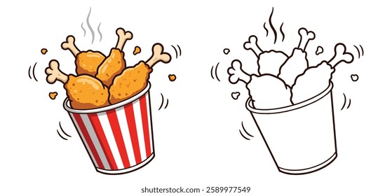 A Flying Fried Chicken With Bucket vector illustration with a white background 
