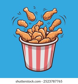 Flying Fried Chicken With Red Paint Bucket