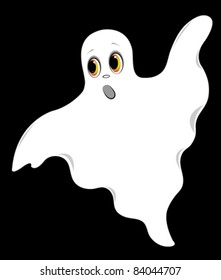 Flying frightening ghost. On a black background. Vector illustration.