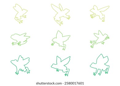 Flying Frog Outline Icon Set