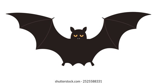 Voando morcego negro engraçado. Animal vampiro. Personagem de noite de Halloween. Ilustração plana vetorial isolada sobre fundo branco