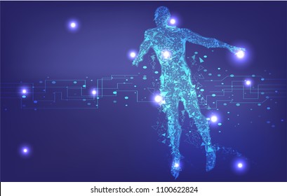 flying to the future,Network connection turned into the future of science and technology. Abstract polygonal space low poly dark background with connecting dots and lines. Connection structure.