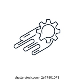 Fliegendes Gerät. Schnelle technische Verbesserungen, Fortschritte. Lineare Vektorsymbol-Abbildung einzeln auf weißem Hintergrund.