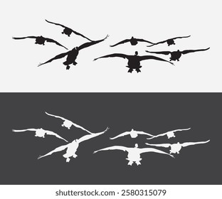 flying geese silhouette group. free vector illustration