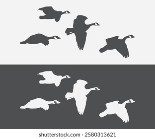 flying geese silhouette set. free vector illustration