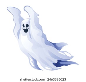 Flying ghost character. Halloween spooky night ghost. Vector cartoon illustration isolated on white background