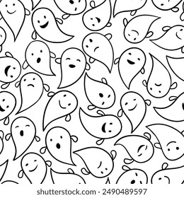 Flying ghost flying childish cartoon halloween vector seamless pattern.