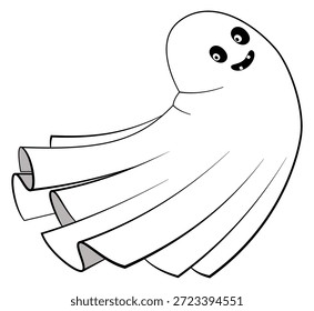 Flying ghost. Funny holiday creature line drawing