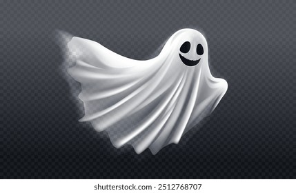 Fantasma voador em folha, caráter vetor transparente para dia de Halloween