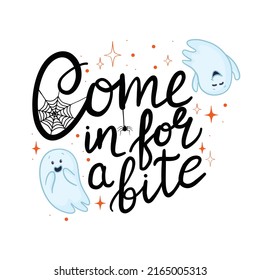 Flying ghost spirit. Happy Halloween. Scary white ghosts. Cute cartoon spooky character. Smiling face, hands. Greeting card. Flat design. Vector illustration