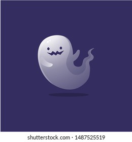 Flying ghost spirit. Raster illustration in the flat cartoon style