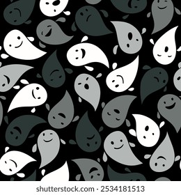 Flying ghosts childish cartoon halloween vector seamless pattern.