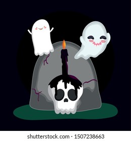 flying ghosts gravestone skull candle halloween