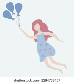 Flying girl with balloons vector