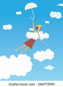 Flying girl with umbrella