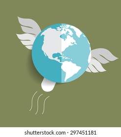 Flying globe. Vector illustration.