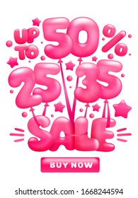 Flying glossy pink balloons with sale letters Discount concept. Vector illustration