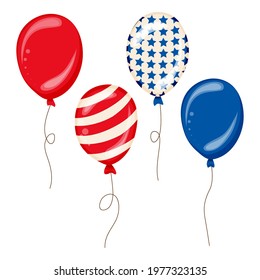 Flying Glossy USA flag pattern Balloons with 4th of July, United Stated independence day, American national day concept, vector illustration