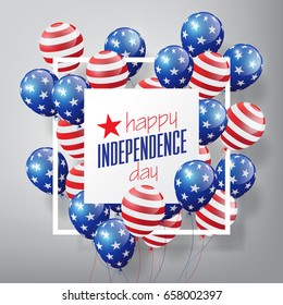 Flying Glossy USA flag pattern Balloons with 4th of July, United Stated independence day, American national day concept, vector illustration