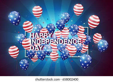 Flying Glossy USA flag pattern Balloons with 4th of July, United Stated independence day, American national day concept, vector illustration