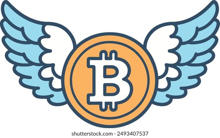 Flying Gold Bitcoin With Wings Vector Icon Illustration