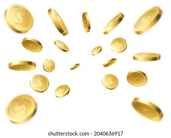 Flying gold coins explosion. Realistic 3d money