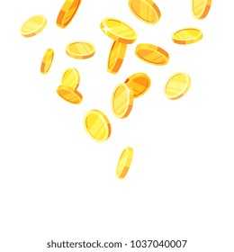Flying gold coins, falling money. Concept of success and riches, Golden rain. Vector illustration isolated on white background