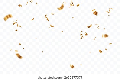 Flying Gold confetti and ribbon banner, isolated on transparent backgrounds