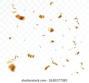 Flying Gold confetti and ribbon banner, isolated on transparent backgrounds