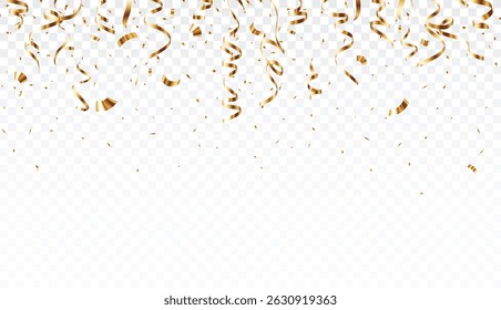 Flying Gold confetti and ribbon banner, isolated on transparent backgrounds