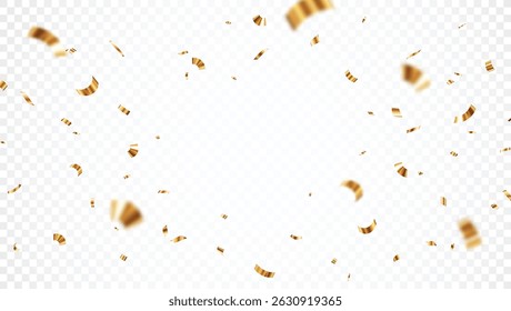 Flying Gold confetti and ribbon banner, isolated on transparent backgrounds