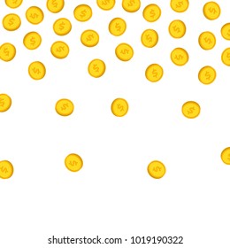 Flying gold dollar coin. Template design of income and profits. Business and money concept.Isolated realistic 3D currency over white and grey layout. Vector illustration.
