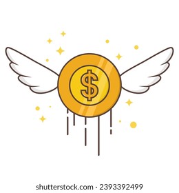 Flying gold dollar vector icon illustration