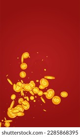 Flying Gold Jackpot Vector Red Background. Golden Coin Business Brochure. Shiny Finance Design. Fly Cash Flyer.