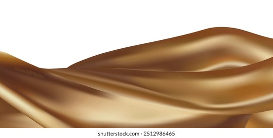 Fundo de bandeira de tecido têxtil de seda de ouro voador. Acetinado dourado elegante suave isolado em branco Background.Yellow vibrações no vento. ferramenta de malha wes usado 