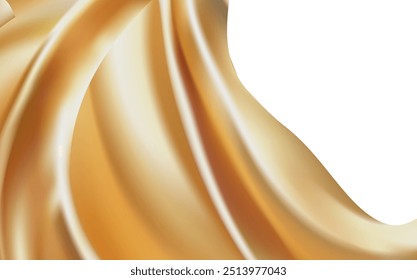 Fundo de bandeira de tecido têxtil de seda de ouro voador. Acetinado dourado elegante suave isolado em branco Background.Yellow vibrações no vento. ferramenta de malha wes usado 