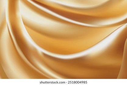 Fundo de bandeira de tecido têxtil de seda de ouro voador. Acetinado dourado elegante suave isolado em branco Background.Yellow vibrações no vento. ferramenta de malha wes usado 