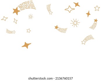 Flying gold star comet vector with white background. Premium gold star sparkles shining comets pattern. Holiday starlight banner backdrop. Corner design