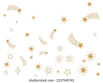 Flying gold star comet vector with white background. Premium gold star sparkles shining comets pattern. Holiday starlight banner backdrop. Corner design