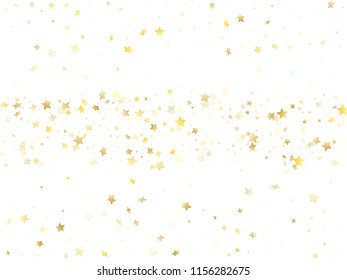 Flying gold star sparkle vector with white background. Glittering gold gradient christmas sparkles glitter geometric star pattern. New Year starburst flying backdrop.