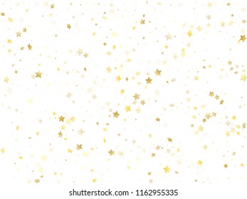 Flying gold star sparkle vector with white background. Beautiful gold gradient christmas sparkles glitter geometric star pattern. New Year starlight card backdrop.