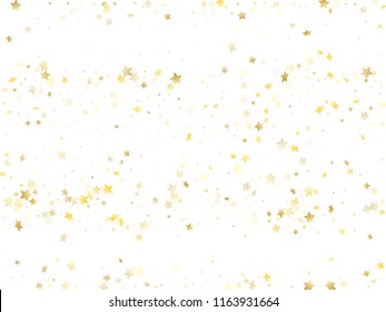 Flying gold star sparkle vector with white background. Vintage gold gradient christmas sparkles glitter geometric star pattern. Party confetti glitter flying pattern.