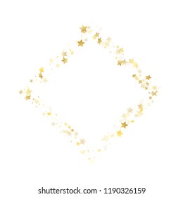 Flying gold star sparkle vector with white background. Decorative gold gradient christmas sparkles glitter geometric star pattern. Holiday starburst scatter backdrop.