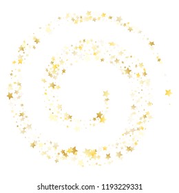Flying gold star sparkle vector with white background. Cosmic gold gradient christmas sparkles glitter geometric star pattern. Birthday tinsels scatter flying pattern.