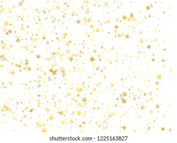 Flying gold star sparkle vector with white background. Holiday gold gradient christmas sparkles glitter geometric star pattern. Birthday starburst flying pattern.