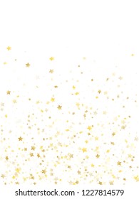 Flying gold star sparkle vector with white background. Abstract gold gradient christmas sparkles glitter geometric star pattern. New Year starburst lights card pattern.