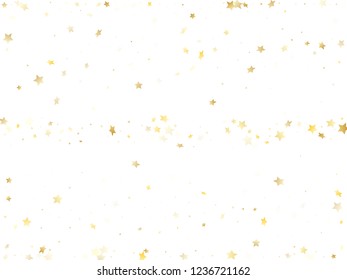 Flying gold star sparkle vector with white background. Modern gold gradient christmas sparkles glitter geometric star pattern. New Year starburst lights poster pattern.